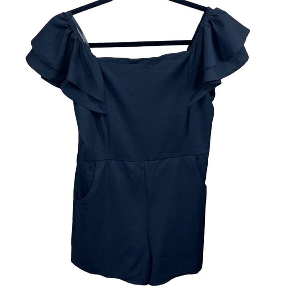 She + Sky Black Cap Sleeve Short Romper Size M Medium - Picture 1 of 7